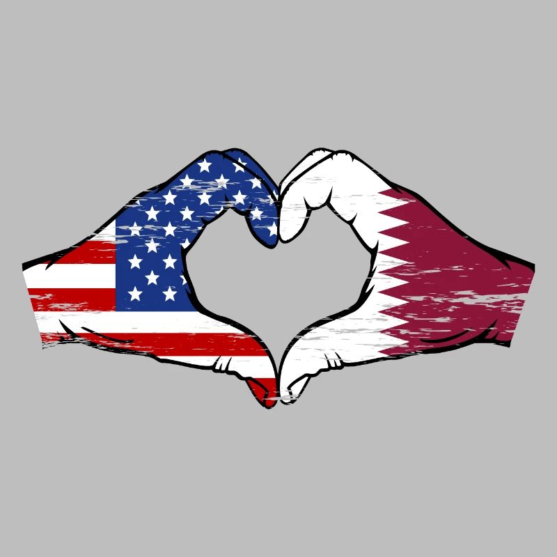 États-Unis, drapeau du Qatar, mains, forme de coeur utilisé