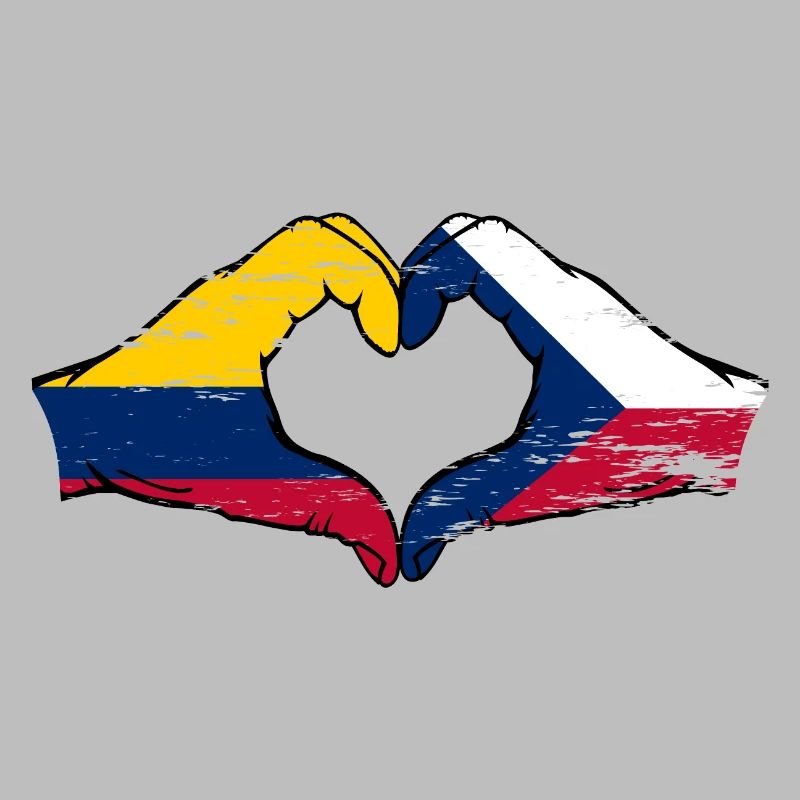 Colombie République tchèque drapeau mains forme de coeur utilisé