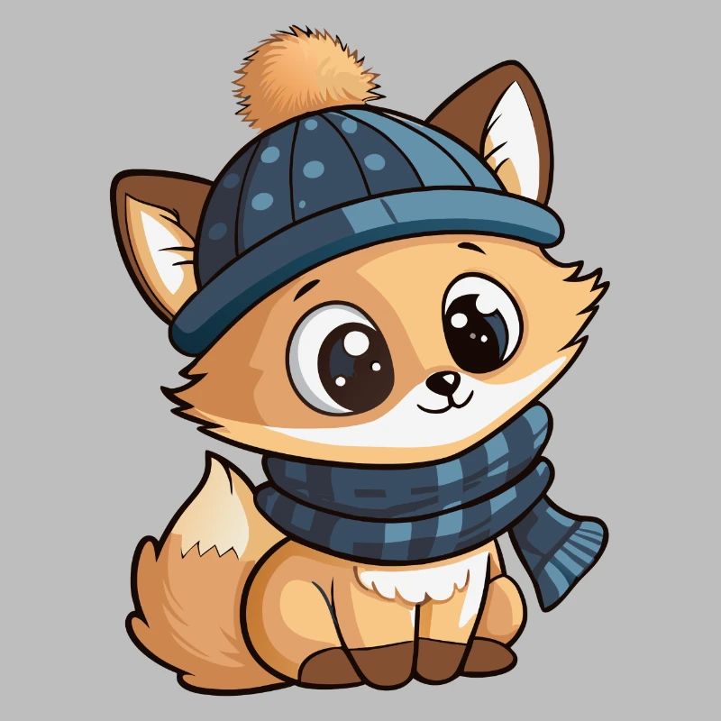 Renard mignon avec écharpe et chapeau à pompon.