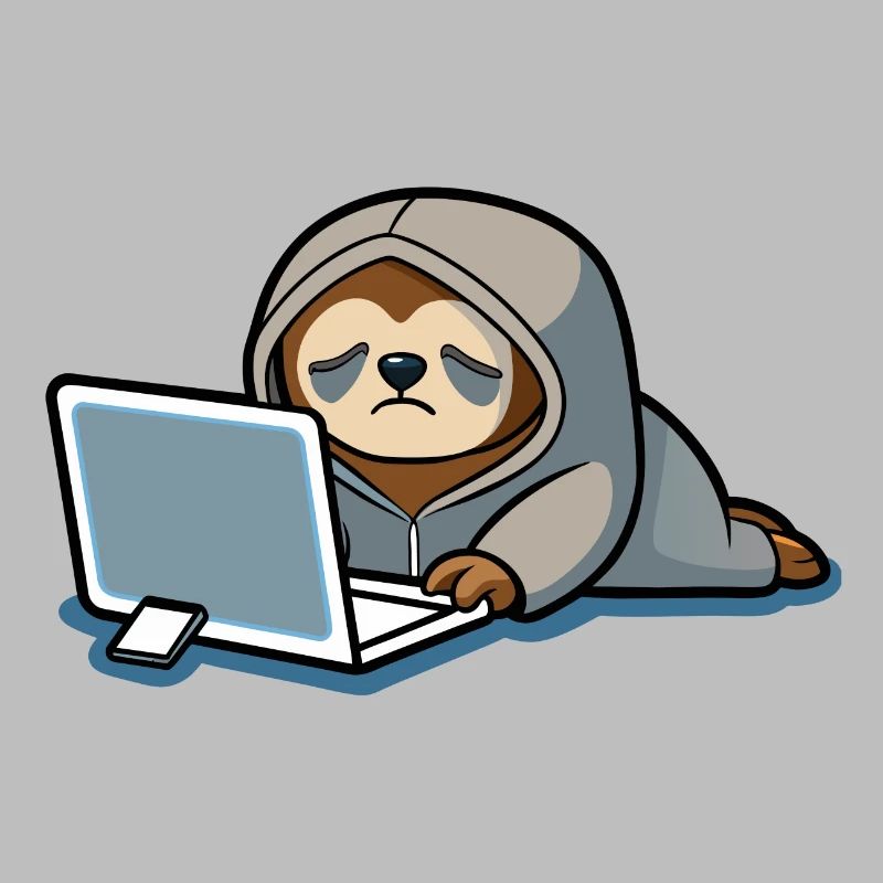 Mignon hacker paresseux en sweat à capuche devant PC