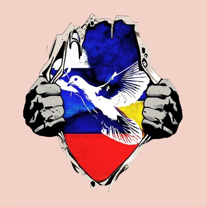 Drapeaux de la Russie de l’Ukraine avec colombe de la paix