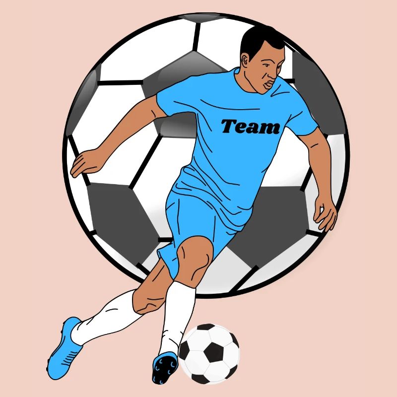 Blauer Teamkicker mit Ball