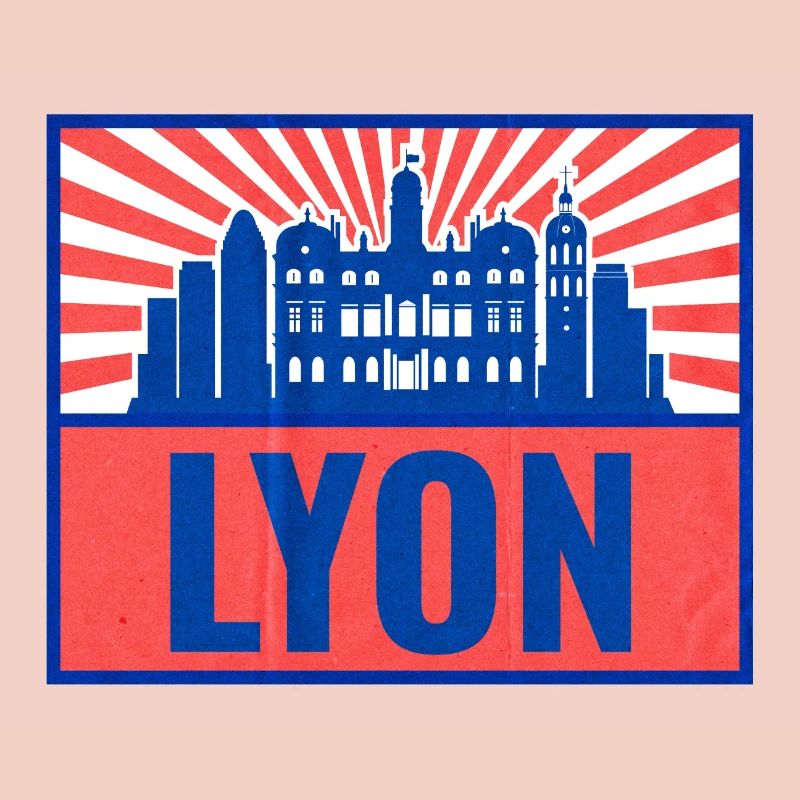 Lyon Skyline BlueRed Rétro