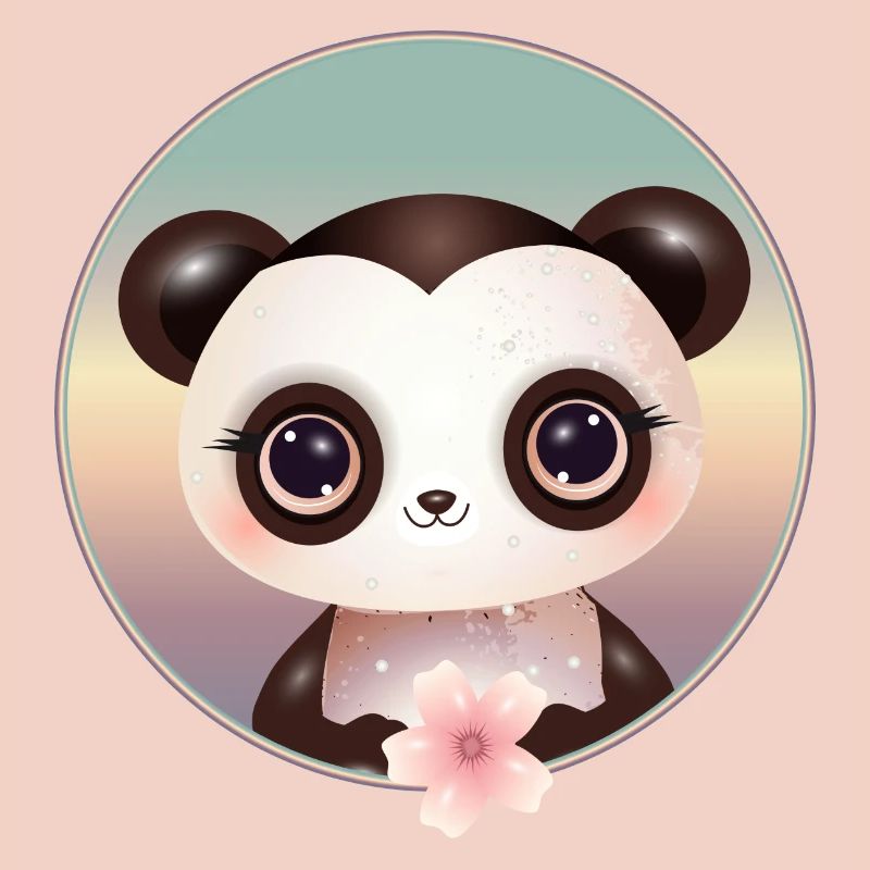 Cute panda bear with a cherry blossom