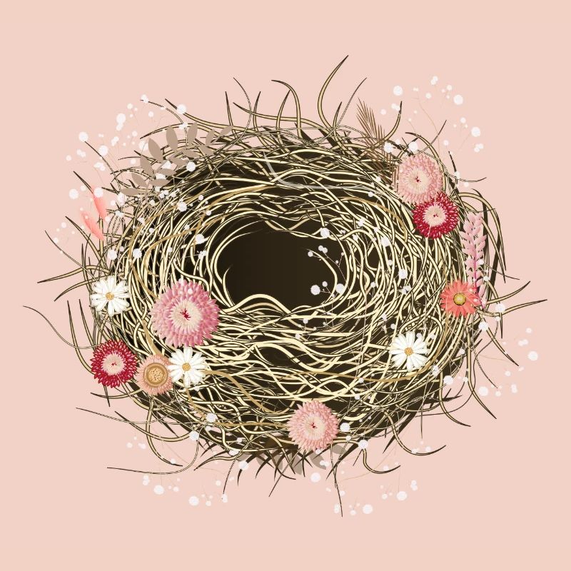 Nid d’oiseau vide ou panier de Pâques avec des fleurs séchées