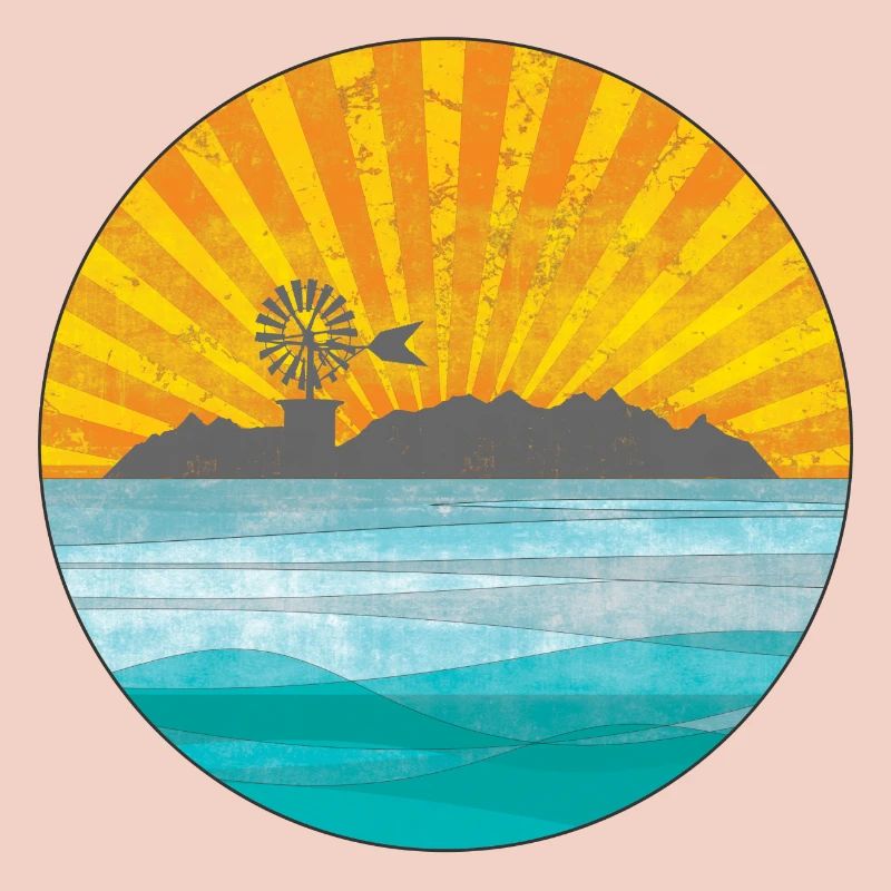 Sunset over coastal landscape