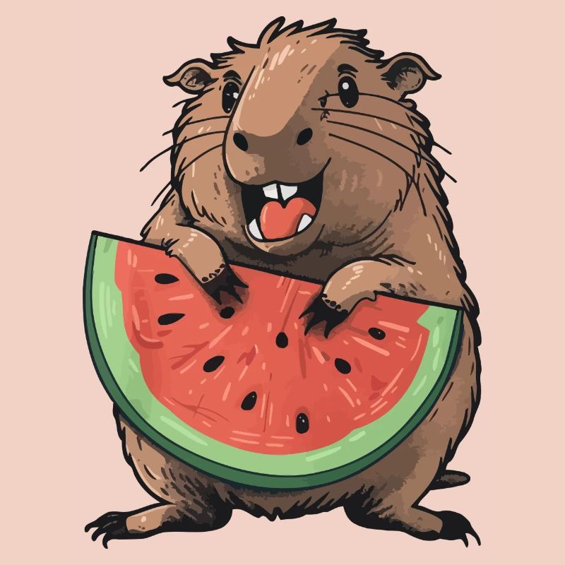 Capybara mangeant de la pastèque