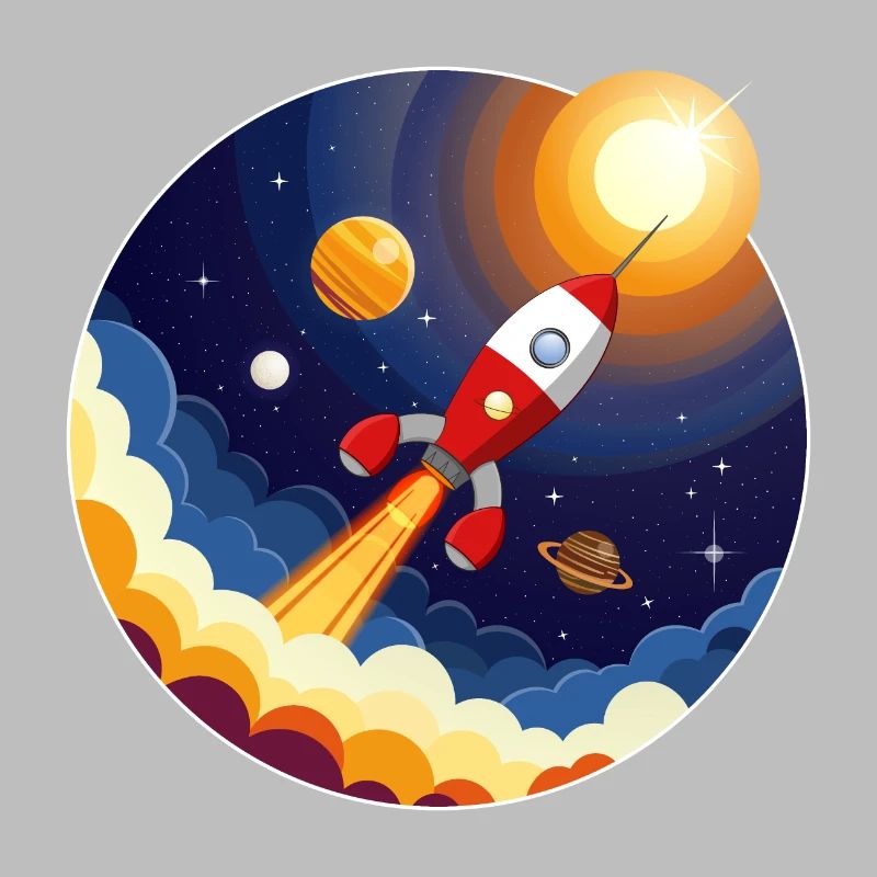 Image colorée d’une fusée dans l’espace