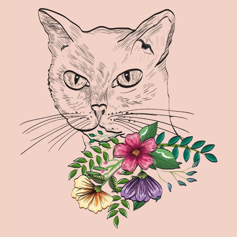 Chat avec bouquet de fleurs