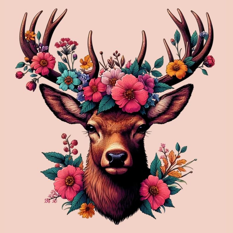 Cerf avec des fleurs