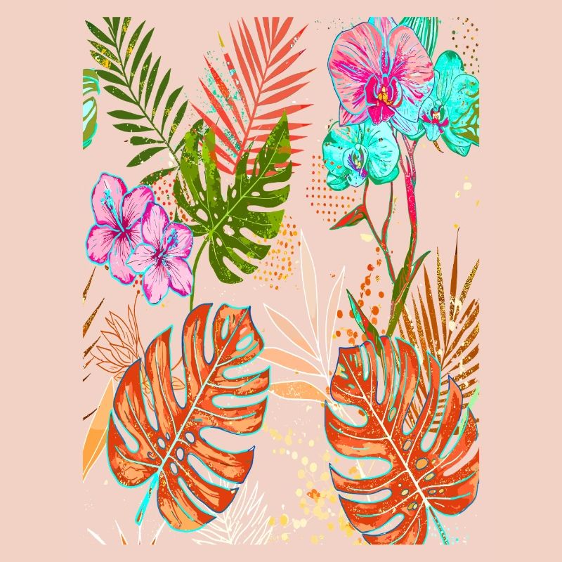 Exotic Monstera Tropical Pattern with Flowers