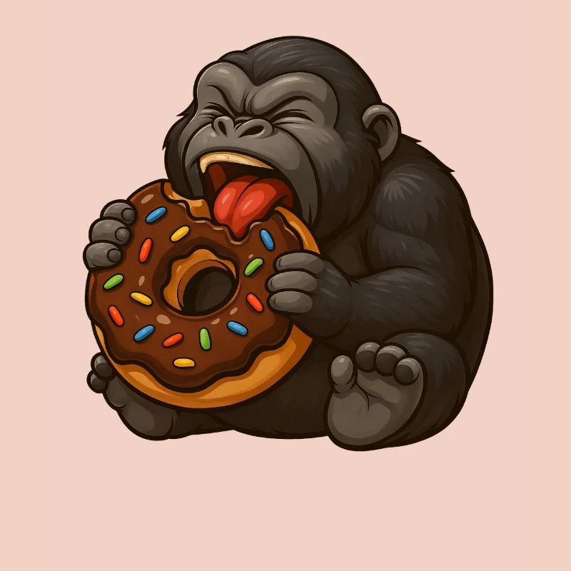 Funny gorilla with donut cartoon candy
