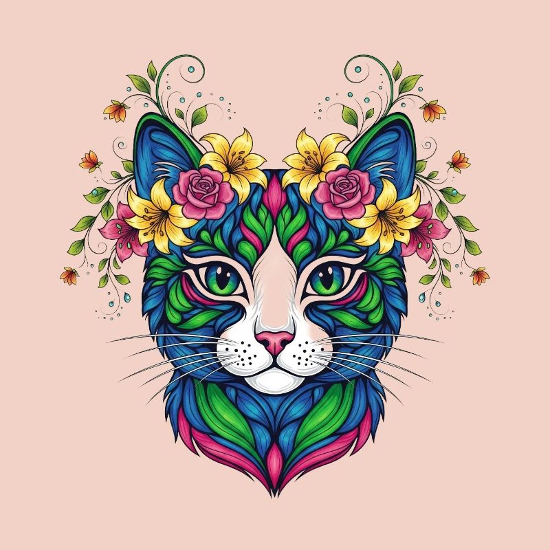 Chat avec des fleurs