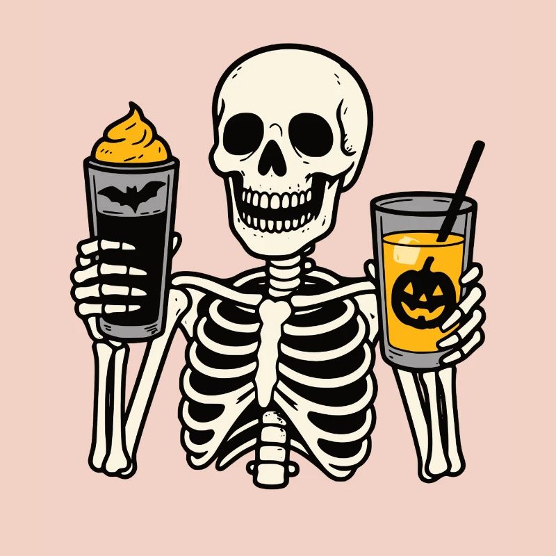 Festive Skeleton with Halloween Drinks