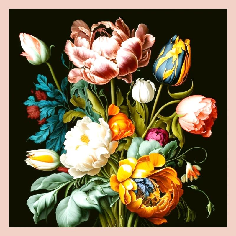 Textured floral composition on black