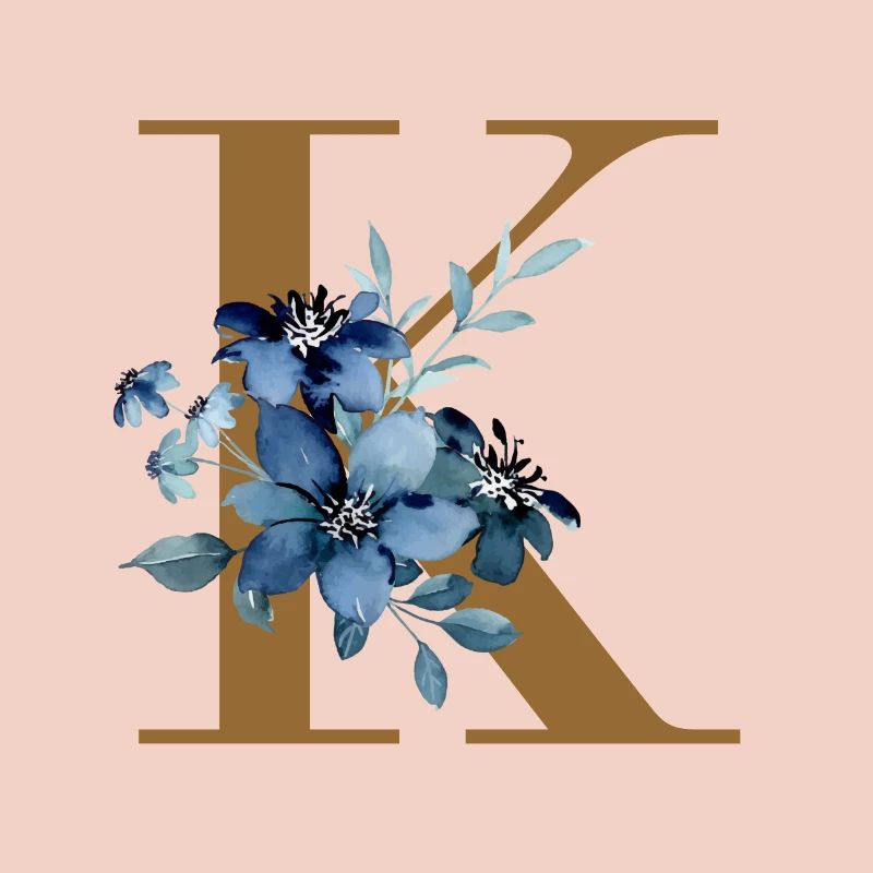K Monogramme à fleurs bleues