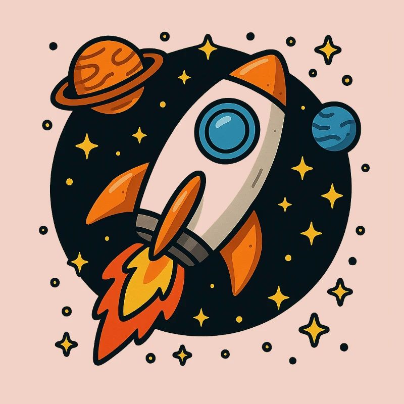 Fusée spatiale rétro en orbite stellaire