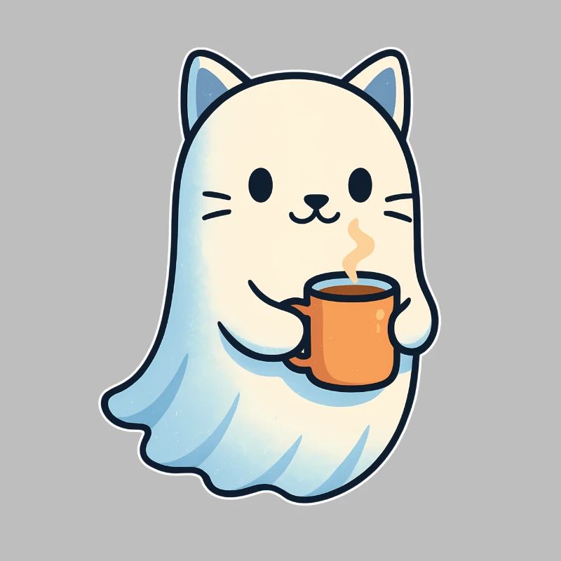 Coffee Ghost Cat with Mug