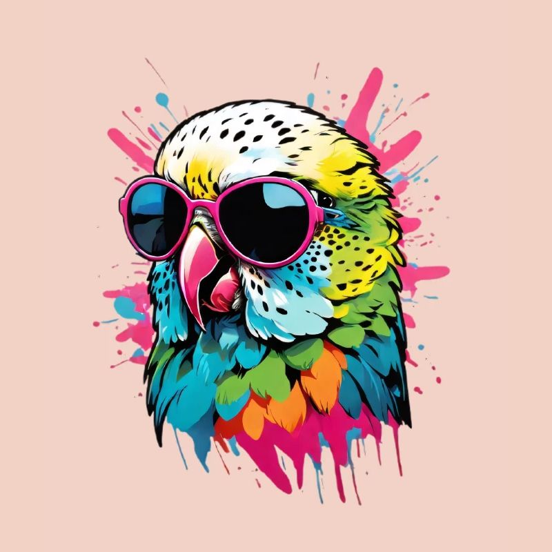 Perruche colorée avec lunettes de soleil éclaboussures