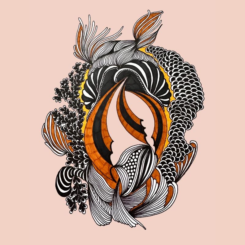 Orange Black Abstract Feather Pattern