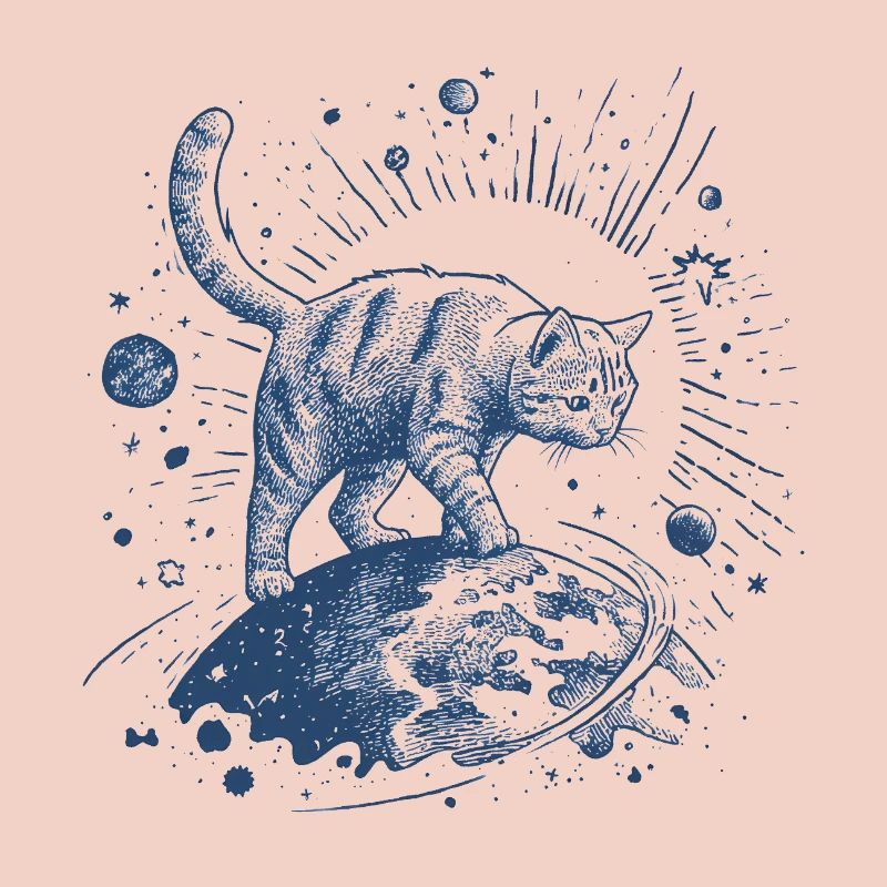 Blue Space Tiger - Cat Walking in Space