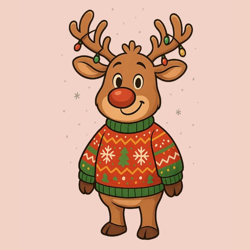 Winterhirsch im Weihnachtspullover