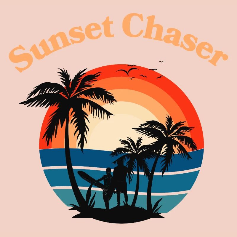 Retro Surfer Sunset Palm Tree Graphic