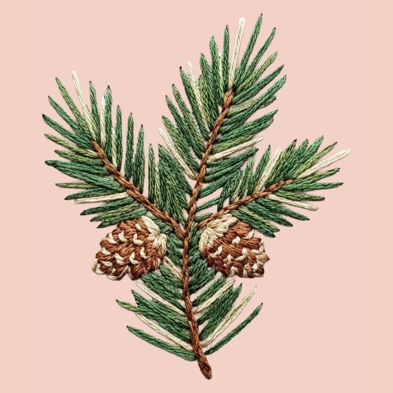 Branche de Noël brodée – subtil accent vert