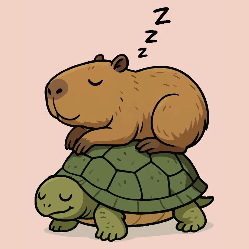 Schlummernder Capybara auf einer Schildkröte