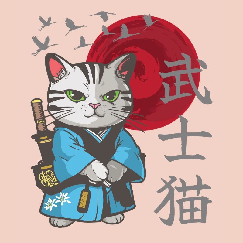 Chat, anime, chaton samouraï japonais