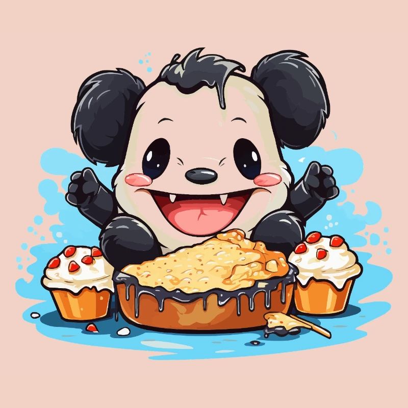 Kawaii Panda with Cake Feast