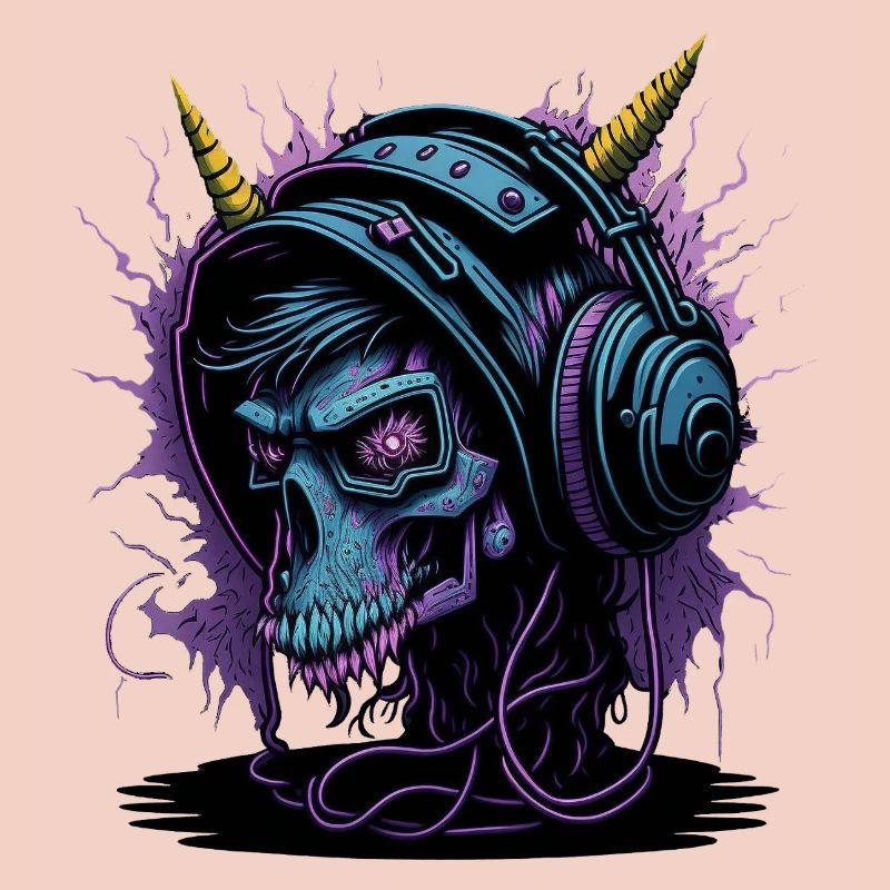Neon Skull mit Kopfhörern DJ