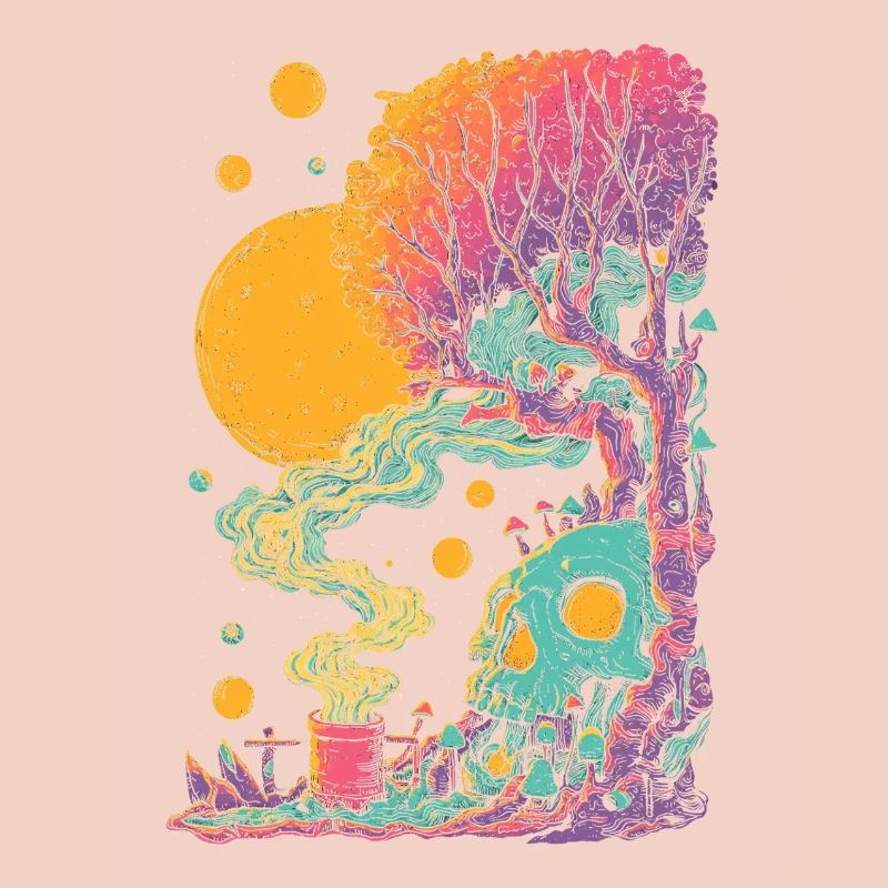 Psychedelic tree skull in the cosmos