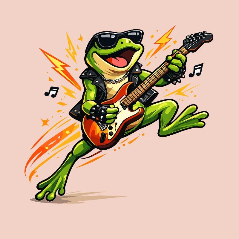 Frosch-Rocker mit E-Gitarre