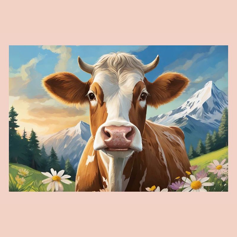 Vache joyeuse dans le panorama alpin