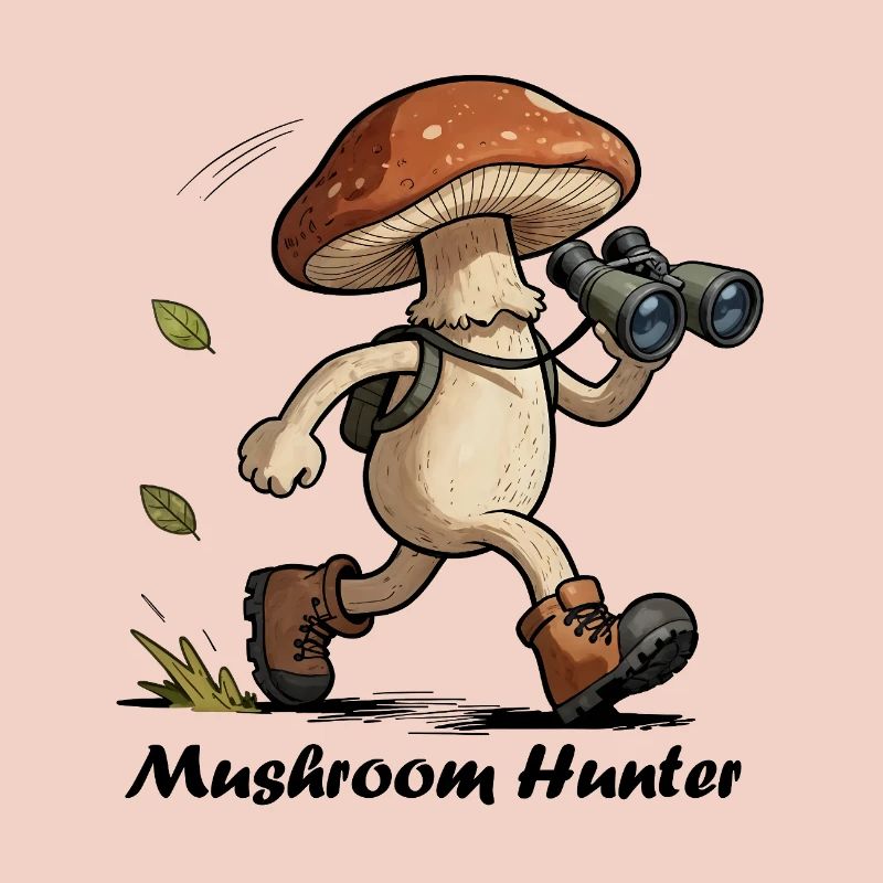 Mushroom with binoculars, mushroom hunter