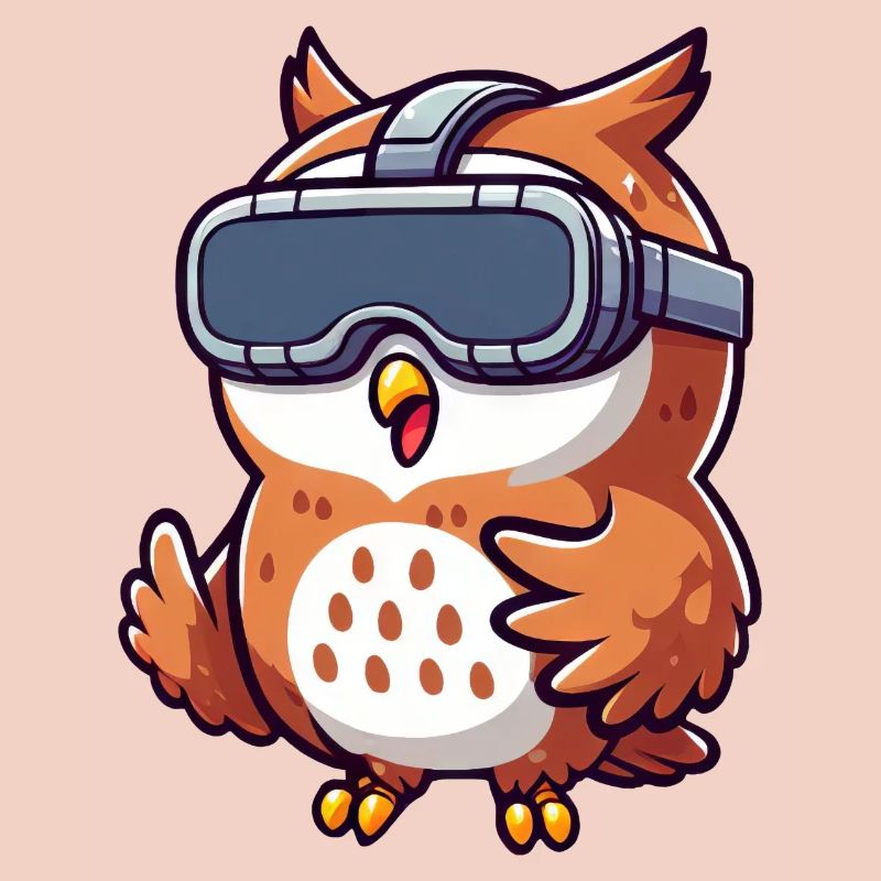 Cute Comic Owl with VR Glasses Virtual Reality