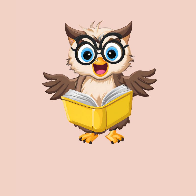 Niedliche Eule mit Nerd-Brille, die ein Buch liest