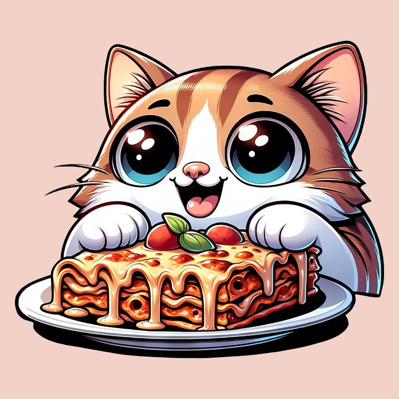 Chat aimant les lasagnes