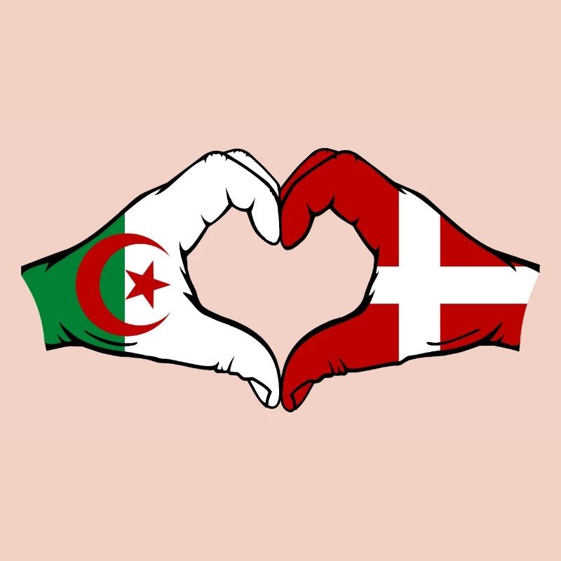 Algérie Danemark Drapeau Mains Coeur Forme
