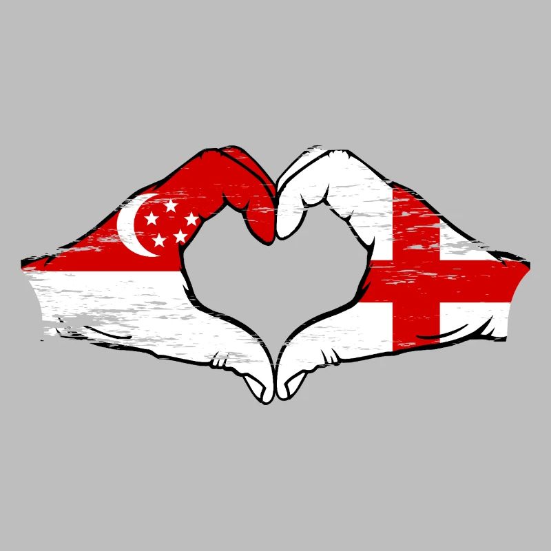 Singapour Angleterre drapeau mains forme de coeur utilisé