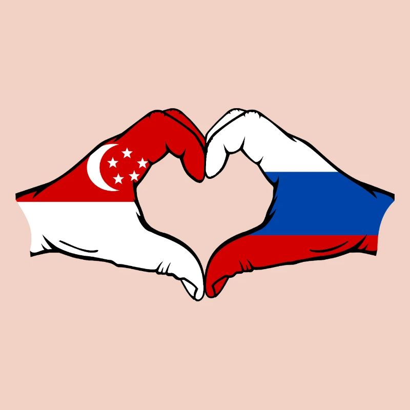 Singapour Russie Drapeau Mains Coeur Forme