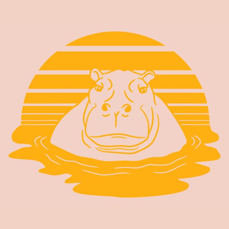 Nilpferd schwimmt Wasser Sonne Süß Comic Cartoon