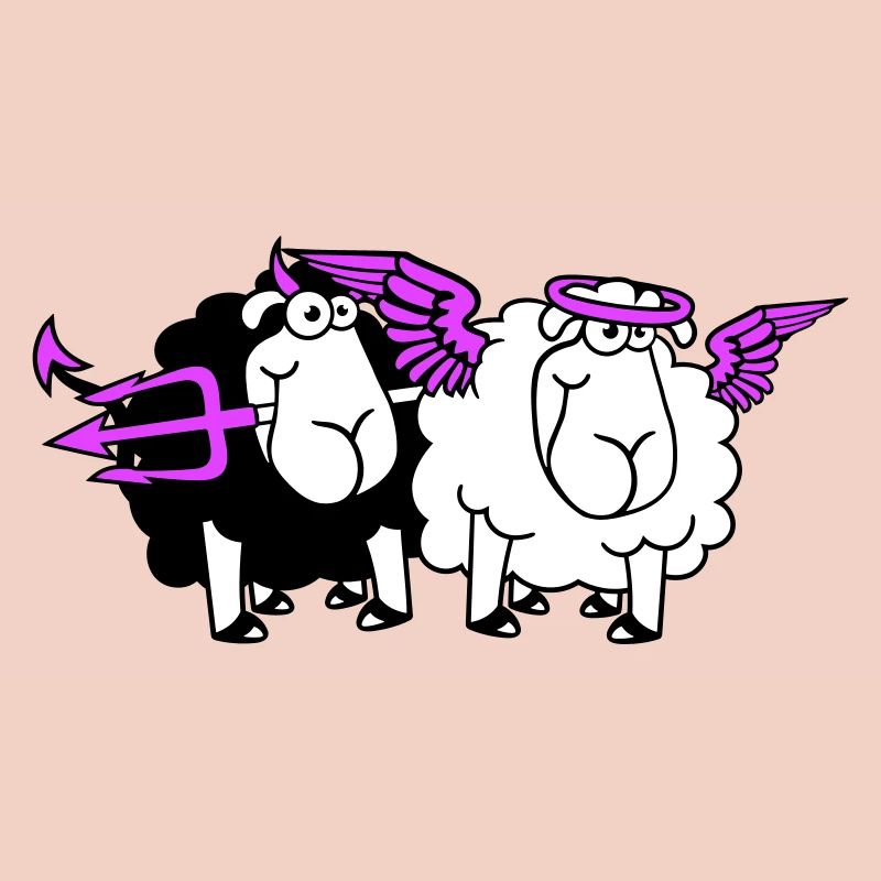 2 Sheep Angel Devil Satan Hell Evil Heaven Good