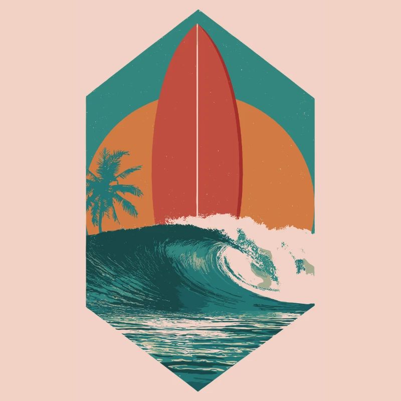 Sunset Surfboard Retro Wave