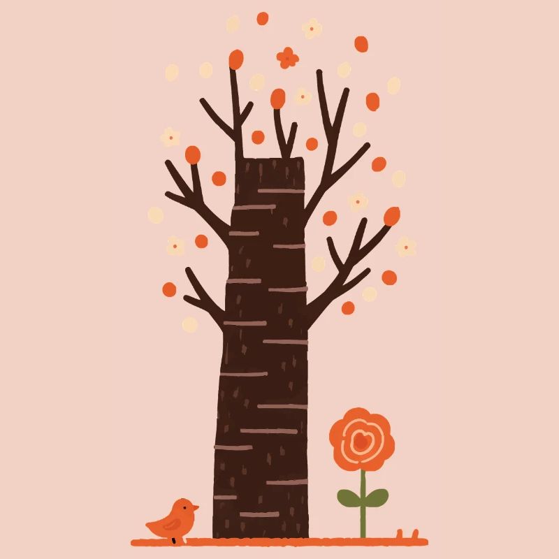 Whimsical Blossom Tree with Bird