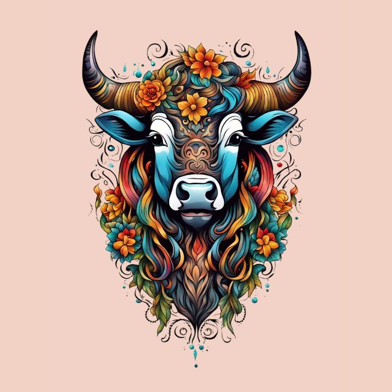 Bison couvert de fleurs dans un éclat de couleurs