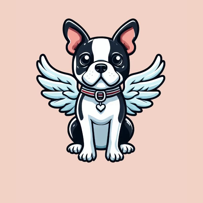 Cute Boston Terrier Angel in Comic Style