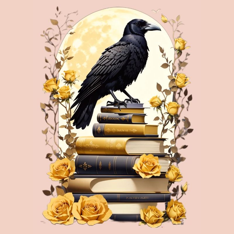 Bücherstapel mit Rabe