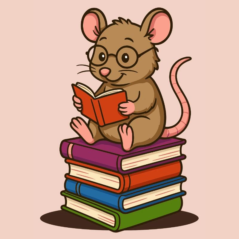 Bookworm with glasses and stack of books